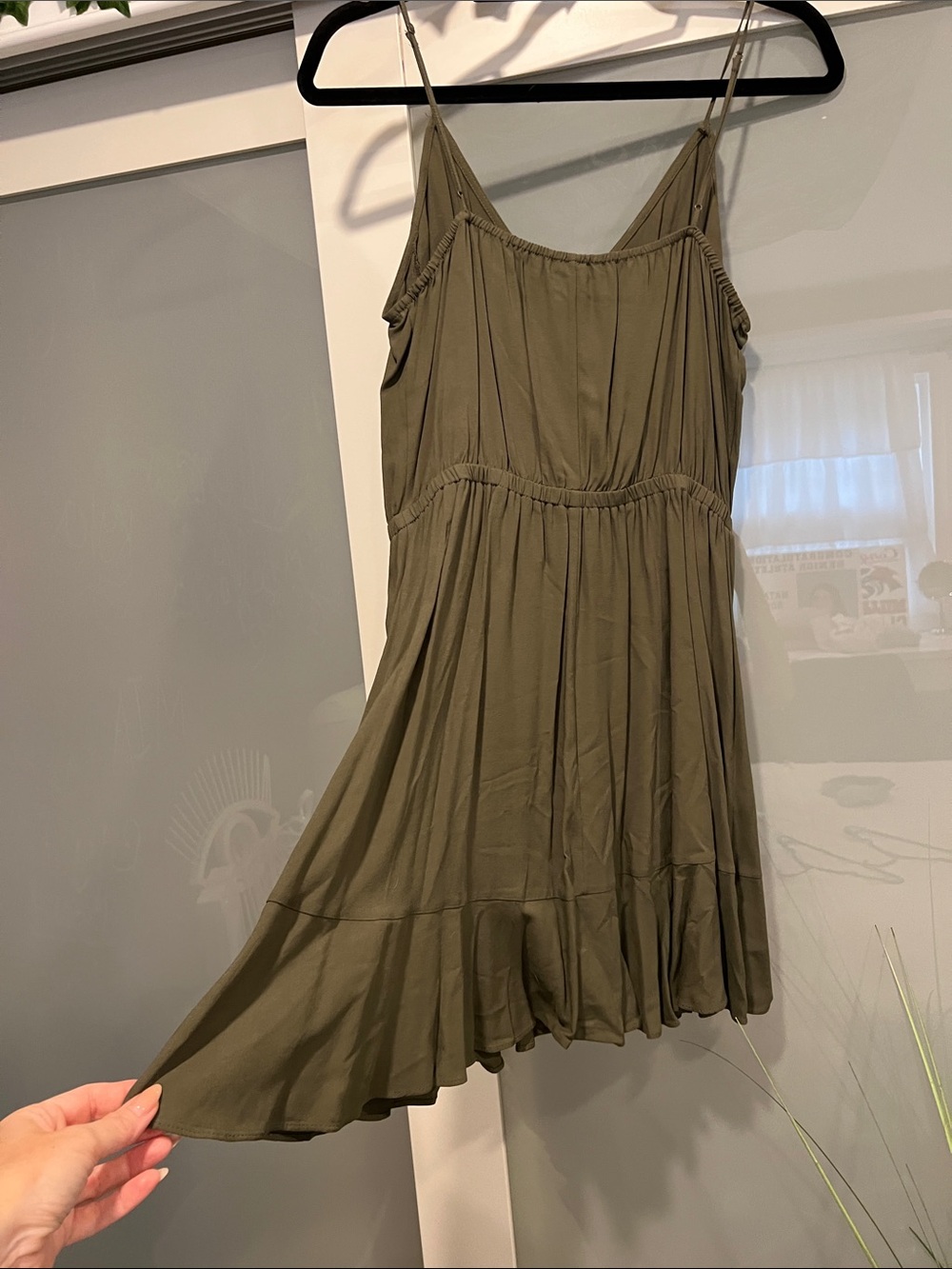 Express Olive Ruffle Wrap Mini Dress - Picture 3 of 3